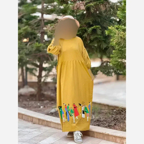 پیراهن لینن زنانه طرح سرخپوستی فری سایز قد 135
