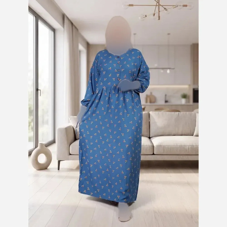 پیراهن گلدار جلو دکمه نخی سایز بزرگ
