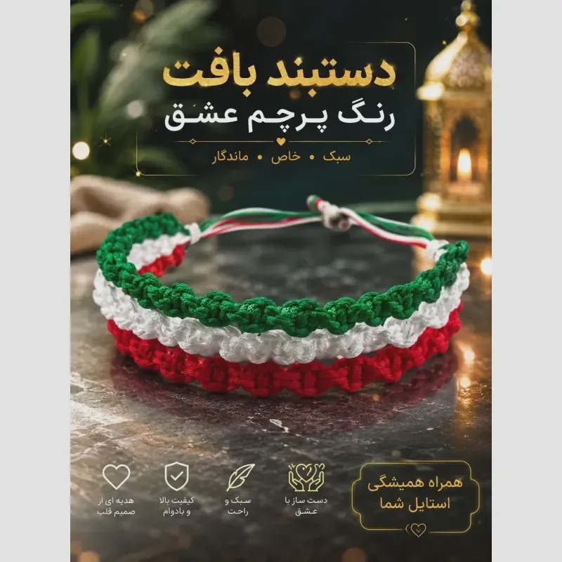 M دستبند بافت سه رنگ طرح ایران با قابلیت تنظیم سایز