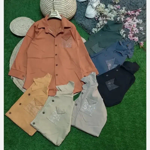 شومیز جیب نگین کتان فری سایز 38 تا 46